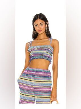MAJORELLE Multicolor Striped Smocked Crop Top and Pant Set